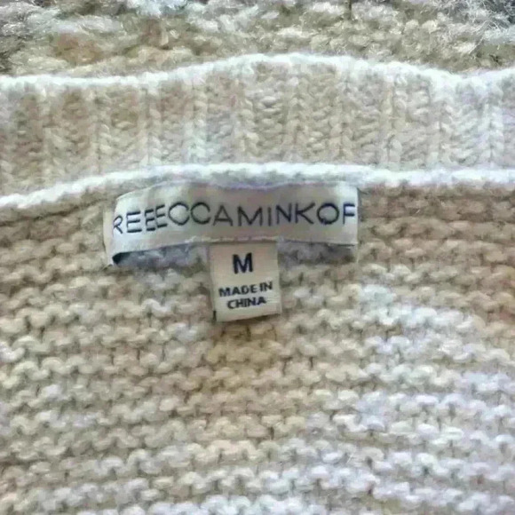 Rebecca Minkoff Page Grey and White Wool Blend Cold Shoulder Knit Sweater M - Picture 9 of 13